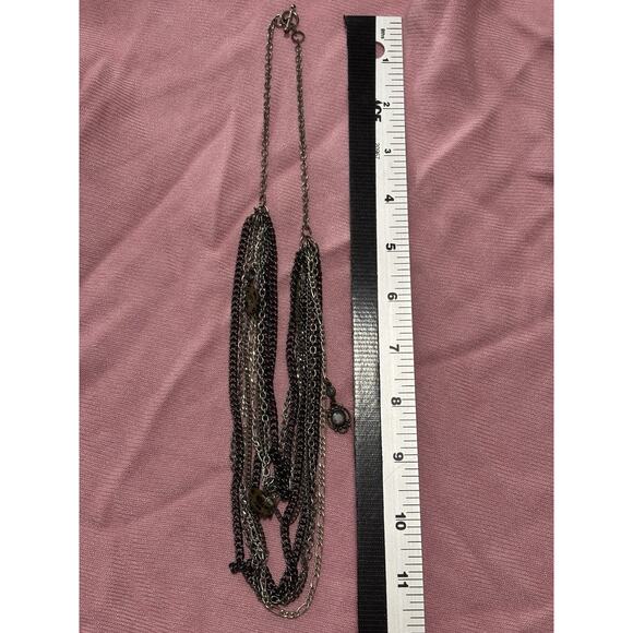 Multi Layered Silver Tone Chain Necklace Rhinestone Whimsigoth Fairy Goth Witchy - Picture 7 of 7